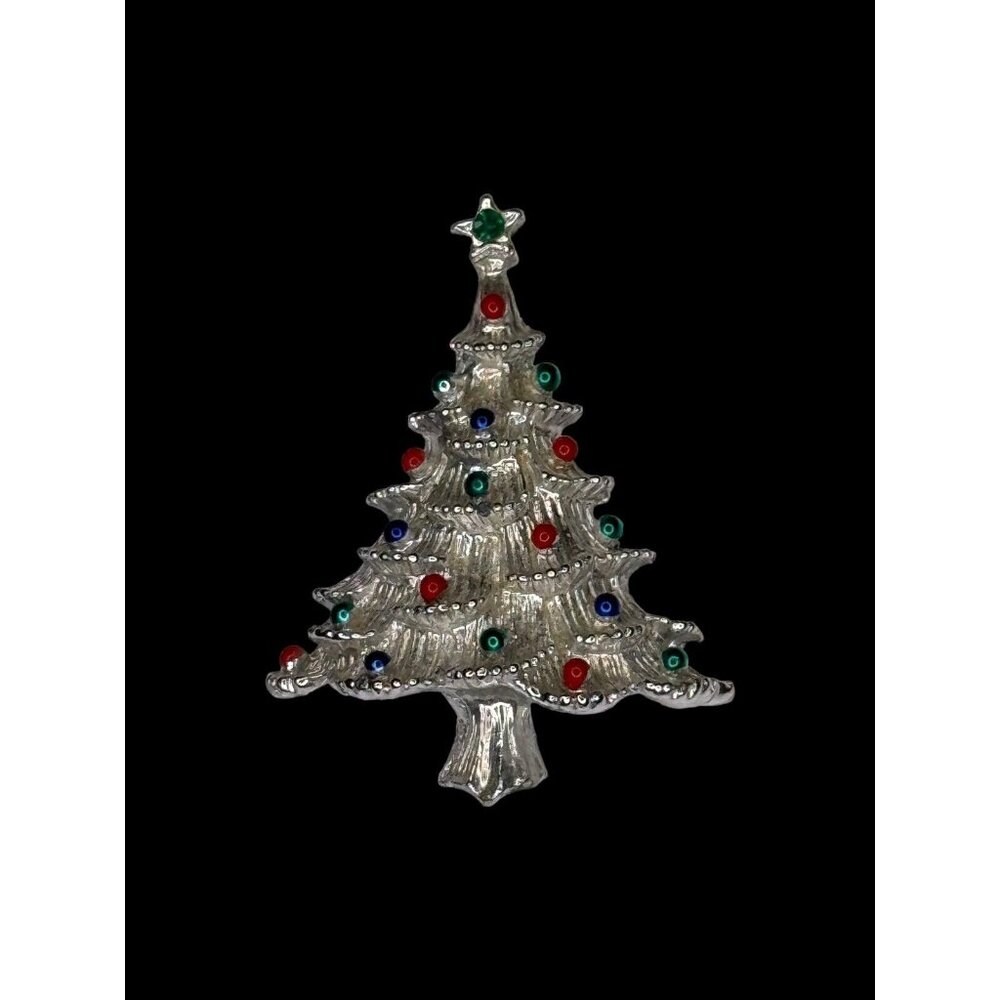 Gerrys Christmas Tree Pin Brooch Holiday Silver-Tone Rhinestone Star Top Vintage - Picture 5 of 6